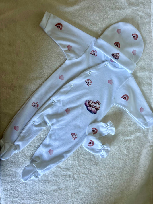Ensemble (Pyjama, bonnet, moufles) imprimé