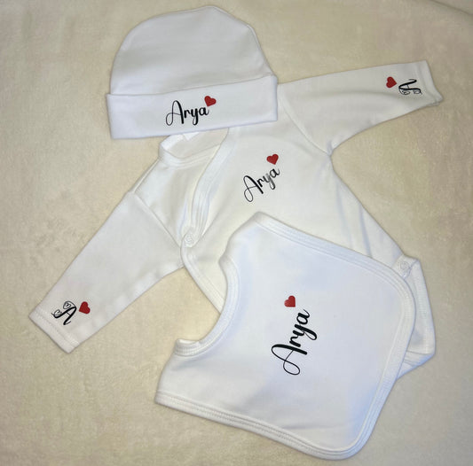 Ensemble Body, bonnet et bavoir 100% personnalisable